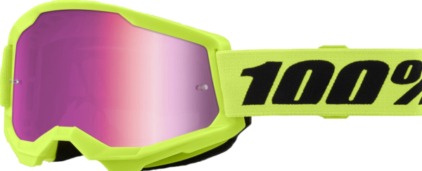 100% Strata 2 Goggle Neon Yellow - Mirror Pink Lens
